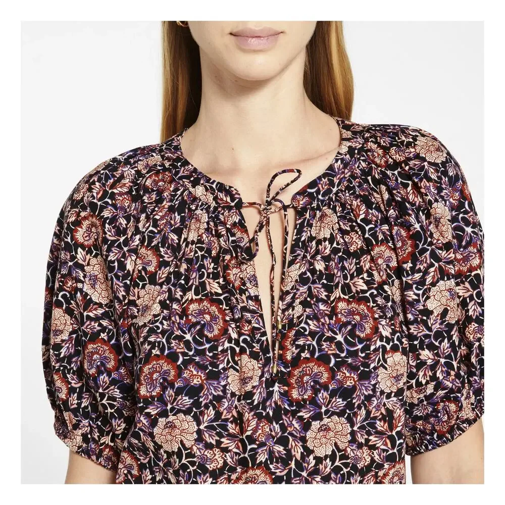 Ulla Johnson Evie Puff Sleeve Peasant Blouse Top in Midnight Floral, size 12 - Picture 2 of 9